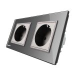 Priza dubla Livolo cu rama din sticla, gri, VL-C7C2EU-15