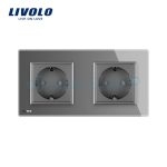 Priza dubla Livolo cu rama din sticla, gri, VL-C7C2EU-15 - imagine 2