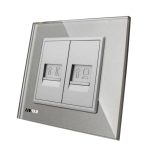 Priza dubla Telefon + Priza internet Livolo cu rama din sticla, gri, VL-C791TC-15