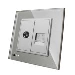 Priza dubla TV + Telefon Livolo cu rama din sticla, gri, VL-C791VT-15