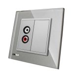 Priza simpla audio Livolo cu rama din sticla, gri, VL-C791AD-15
