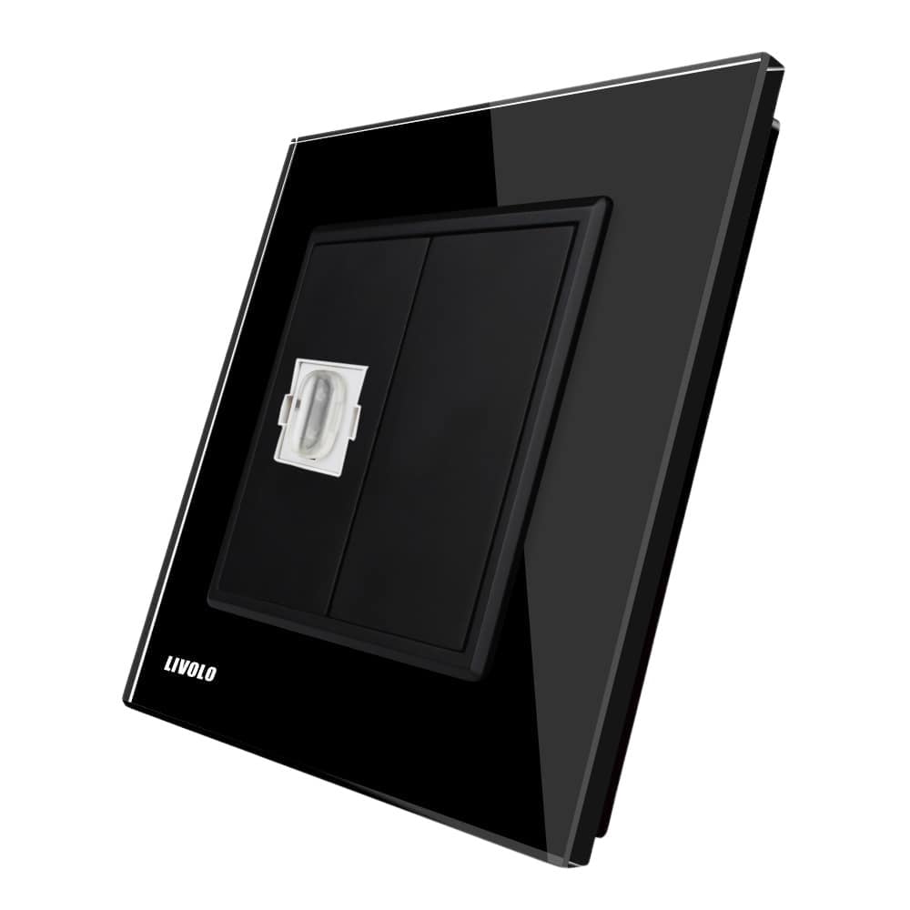 Priza simpla HDMI Livolo cu rama din sticla, negru, VL-C791HD-12