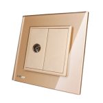 Priza simpla TV Livolo cu rama din sticla, auriu, VL-C791V-13