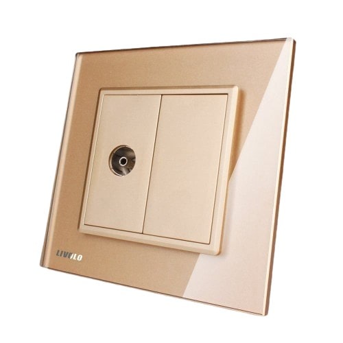 Priza simpla TV Livolo cu rama din sticla, auriu, VL-C791V-13