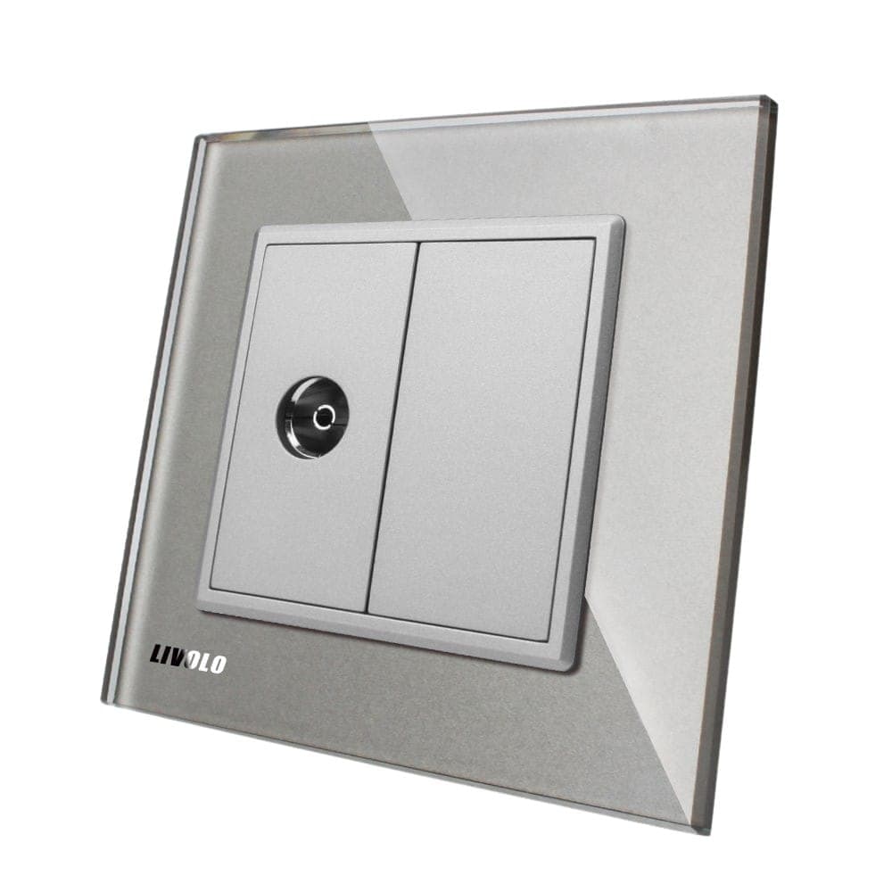 Priza simpla TV Livolo cu rama din sticla, gri, VL-C791V-15
