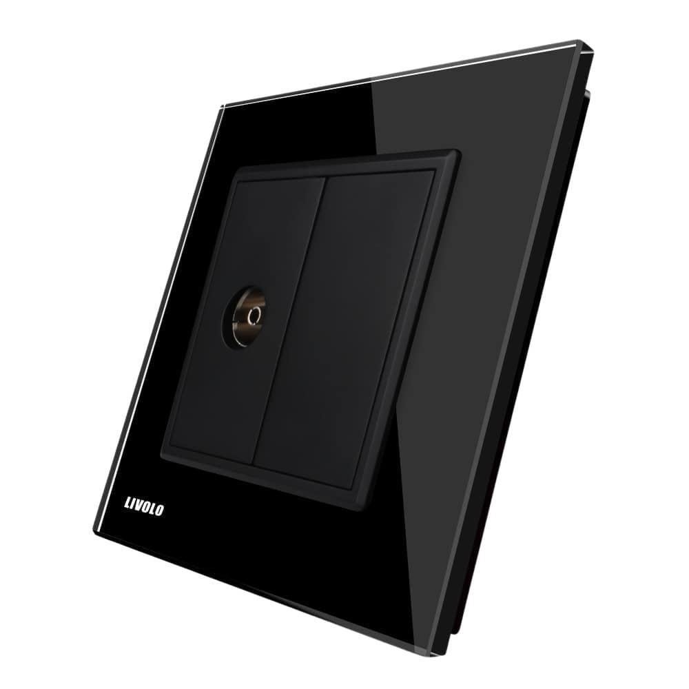 Priza simpla TV Livolo cu rama din sticla, negru, VL-C791V-12