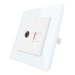 Priza dubla TV + Telefon Livolo cu rama din sticla, alb, VL-C791VT-11