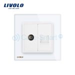 Priza dubla TV + Telefon Livolo cu rama din sticla, alb, VL-C791VT-11 - imagine 2