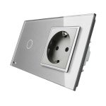 Intrerupator simplu + priza simpla Livolo rama din sticla, gri, VL-C701-12/C7-C1EU-15
