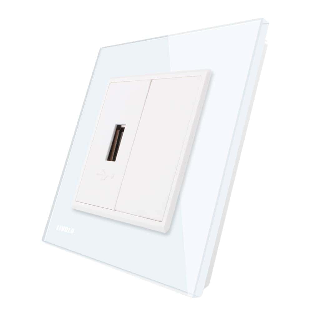 Priza USB Livolo cu rama din sticla, alb, VL-C791USB-11