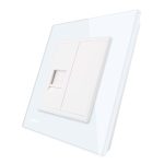 Priza simpla Telefon Livolo cu rama din sticla, alb, VL-C791T-11