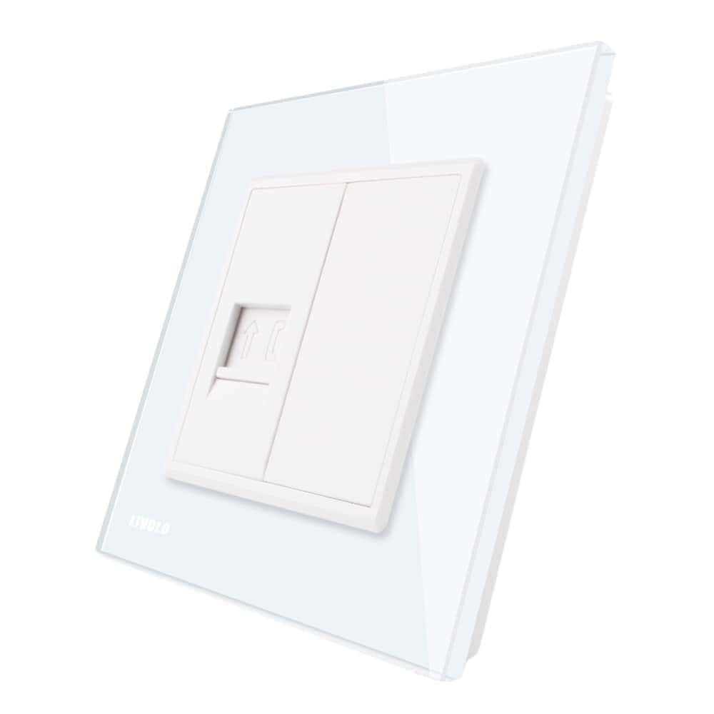Priza simpla Telefon Livolo cu rama din sticla, alb, VL-C791T-11