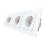 Priza tripla Livolo cu rama din sticla, alb, VL-C7C3EU-11