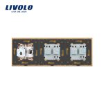 Priza tripla Livolo cu rama din sticla 2 prize simple+TV/internet, auriu, VL-C7C3EU/VC-13 - imagine 3