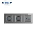 Priza tripla Livolo cu rama din sticla 2 prize simple+TV/internet, gri, VL-C7C3EU/VC-15 - imagine 2