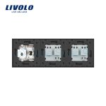 Priza tripla Livolo cu rama din sticla 2 prize simple+TV/internet, gri, VL-C7C3EU/VC-15 - imagine 3