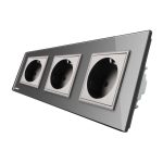 Priza tripla Livolo cu rama din sticla, gri, VL-C7C3EU-15