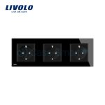 Priza tripla Livolo cu rama din sticla, negru, VL-C7C3EU-12 - imagine 2