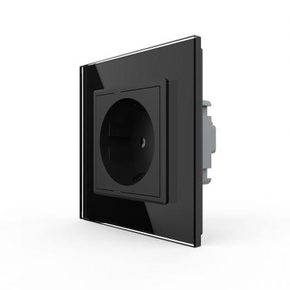 Priza simpla Livolo cu rama din sticla, negru, VL-C7C1EU-12