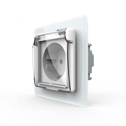 Priza simpla Livolo cu rama din sticla si capac de protectie rezistent la apa, alb, VL-C7C1EUWF-11