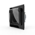Priza simpla Livolo cu rama din sticla si capac de protectie rezistent la apa, negru, VL-C7C1EUWF-12