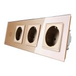 Intrerupator simplu + Priza tripla LIVOLO cu touch din sticla, auriu, VL-C701/C7-C3EU-13