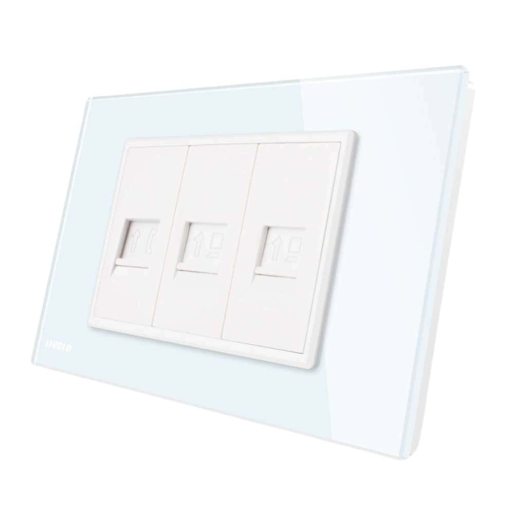 Priza telefon+dubla internet Livolo cu rama din sticla - standard italian, alb, VL-C392TCC-81