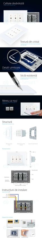 Priza tripla italiana Livolo cu rama din sticla - standard italian, alb, VL-C3C3AIT-81 - imagine 2