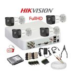 KIT 4 Camere video complet, FullHD, 2.8mm, IR 25m, DVR, HDD 1TB, Cablu 100 metri, HIKVISION - KIT4CHA-4CAA-TT1CCR