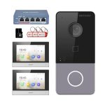 KIT videointerfon Smart pentru o familie, Rj45 + Wi-Fi 2.4Ghz, Switch PoE, Card, Tag, monitor 7 inch negru, - HIKVISION DS-KIS603-1-B