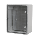 Cutie distributie IP65 din ABS gri, usa transparenta, placa metalica, 400x500x240 mm PP3017