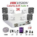 KIT 4 Camere video complet, 3K, 2.8mm, Dual Light, IR si ColorVu 40m, Audio, Mic, DVR, HDD 1TB, Cablu UTP, HIKVISION - KIT4CHAVB-4A55IRCV3K-WDT1A
