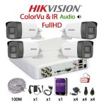 KIT 4 Camere video complet, FullHD, 2.8mm, Dual Light, IR si ColorVu 40m, Audio, Mic, DVR, HDD 1TB, Cablu UTP, HIKVISION - KIT4CHAVB-4A55IRCVFH-WDT1A