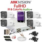 KIT 4 Camere video complet, FullHD, 2.8mm, Dual Light, IR si ColorVu 40m, Audio, DVR, HDD 1TB, Cablu, HIKVISION - KIT4CHA-4A5IRCV-WDT1AFH