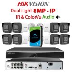 KIT 8 Camere video IP PoE, 8MP Dual Light IR si ColorVu, IR 30m, WL 30m, 2.8mm, Microfon, NVR PoE, HDD 1TB, HIKVISION – KIT8CHAHIP-8A24IRWL-SGT1