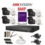 KIT 4 Camere video complet, 8MP, 2.8mm, IR 60m, DVR, HDD 2TB, Cablu, HIKVISION - KIT4CHA-4A28-WDT2