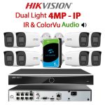 KIT 8 Camere video IP PoE, 4MP Dual Light IR si ColorVu, IR 30m, WL 30m, 2.8mm, Microfon, NVR PoE, HDD 1TB, HIKVISION – KIT8CHAHIP-4A24IRWL-SGT1