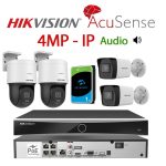 KIT 4 Camere video, 2 Camere PTZ + 2 Camere Bullet, AcuSense IP PoE, 4MP, 2.8mm, Mic, Speaker, IR ColorVu 30M, NVR PoE, HDD 1TB, HIKVISION - KIT4CHAHIPAPT-4A28-SGT12x2
