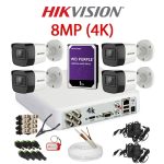 KIT 4 Camere video complet 4K, 2.8mm, 8MP, IR 30m, DVR, HDD 1TB, Cablu, HIKVISION - KIT4CHA-4A551IR-WDT1