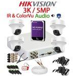 KIT 4 Camere video complet PT 5MP, 3K, 2.8mm, Dual Light, IR si ColorVu & 25m/20m, Microfon, Difuzor, DVR, HDD 1TB, Cablu, HIKVISION - KIT4CHA-4A55IRCVD4DPT-WDT1ADPT