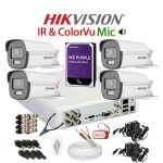 KIT 4 Camere video complet, 3K, 2.8mm, Dual Light 5MP, IR si ColorVu 40m, Audio, DVR, HDD 1TB, Cablu, HIKVISION - KIT4CHAR-4A66IRCV-WDT1A