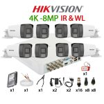 KIT 8 Camere video complet, 4K, 2.8mm, Dual Light 8MP, IR si ColorVu 40m, DVR, HDD 1TB, Cablu, HIKVISION - KIT8CHA-8A22-TST8IRWL