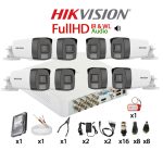 KIT 8 Camere video complet, FullHD, 2.8mm, Dual Light, IR si ColorVu 40m, Microfon, DVR, HDD 1TB, Cablu, HIKVISION - KIT8CHA-8A22-TSTFHIRWL