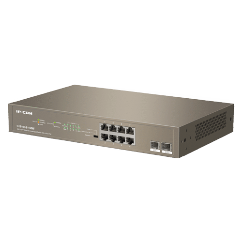Switch 8 porturi PoE+ Gigabit, 2 porturi SFP Gigabit, 130W, 1U - IP-COM G1110P-8-150W