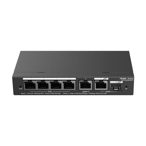 Switch 4 porturi PoE, 2 porturi GE, 1 port SFP, Gigabit, Cloud Management – Ruijie RG-ES206GS-P