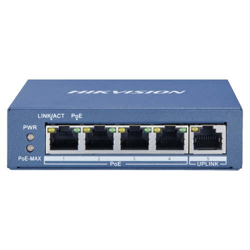 Switch 4 porturi PoE Gigabit, 1 port uplink RJ45 Gigabit - HIKVISION DS-3E0505P-E