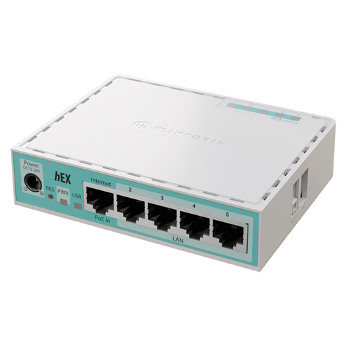 Router hEX, 5 porturi Gigabit, USB, PoE IN - MikroTik E50UG