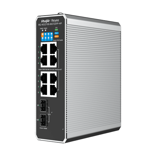 Switch industrial 7 x RJ45 1G PoE+, 1 x RJ45 1G PoE++, 2 x SFP, L2 Cloud Management - Ruijie RG-NIS2100-8GT2SFP-HP