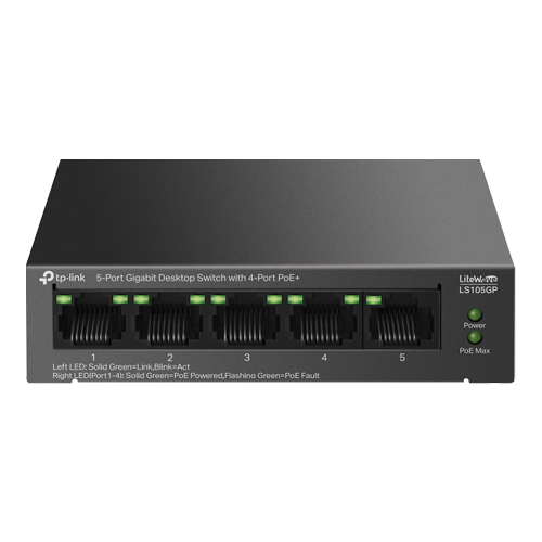 Switch LiteWave, 5 porturi RJ45 Gigabit, 4xPoE+, Unmanaged - TP-Link LS105GP