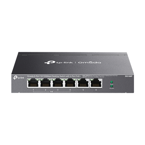 Switch 4 x RJ45 10/100 Mbps PoE, 2 x RJ45 10/100 Mbps, Buget PoE 67W, Unanaged - TP-Link Omada DS106P